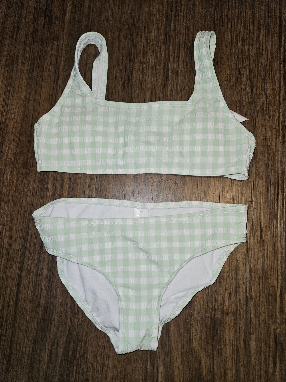 GB girls Mint Green Gingham Kids Bikini Set Size 12